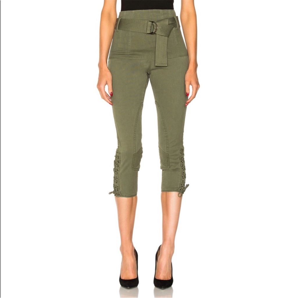 Marissa Webb Hewitt Lace-Up Pants In Military Green High Waisted Belted Capris
